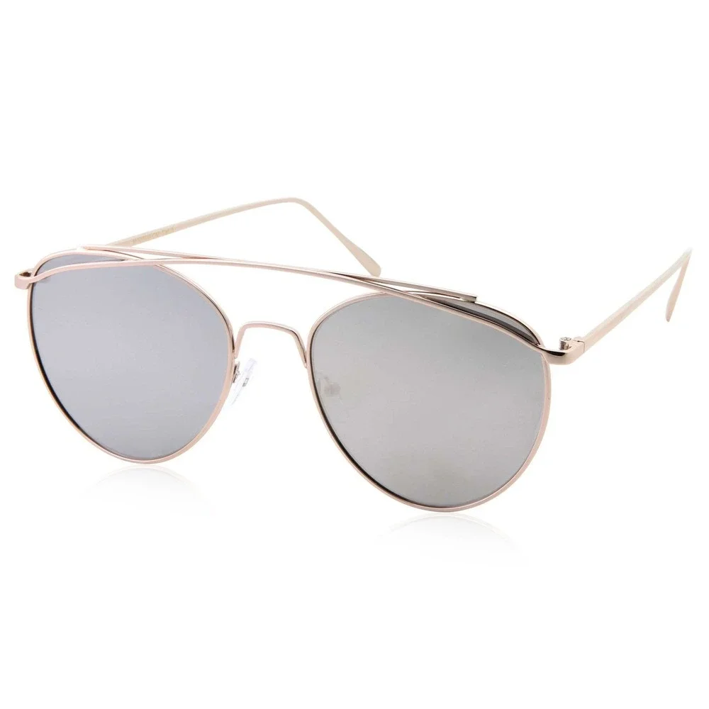 Sunglasses Silver Mirror Lens Gold Frame Fashion Trendy Luxury Metal Round Gafas